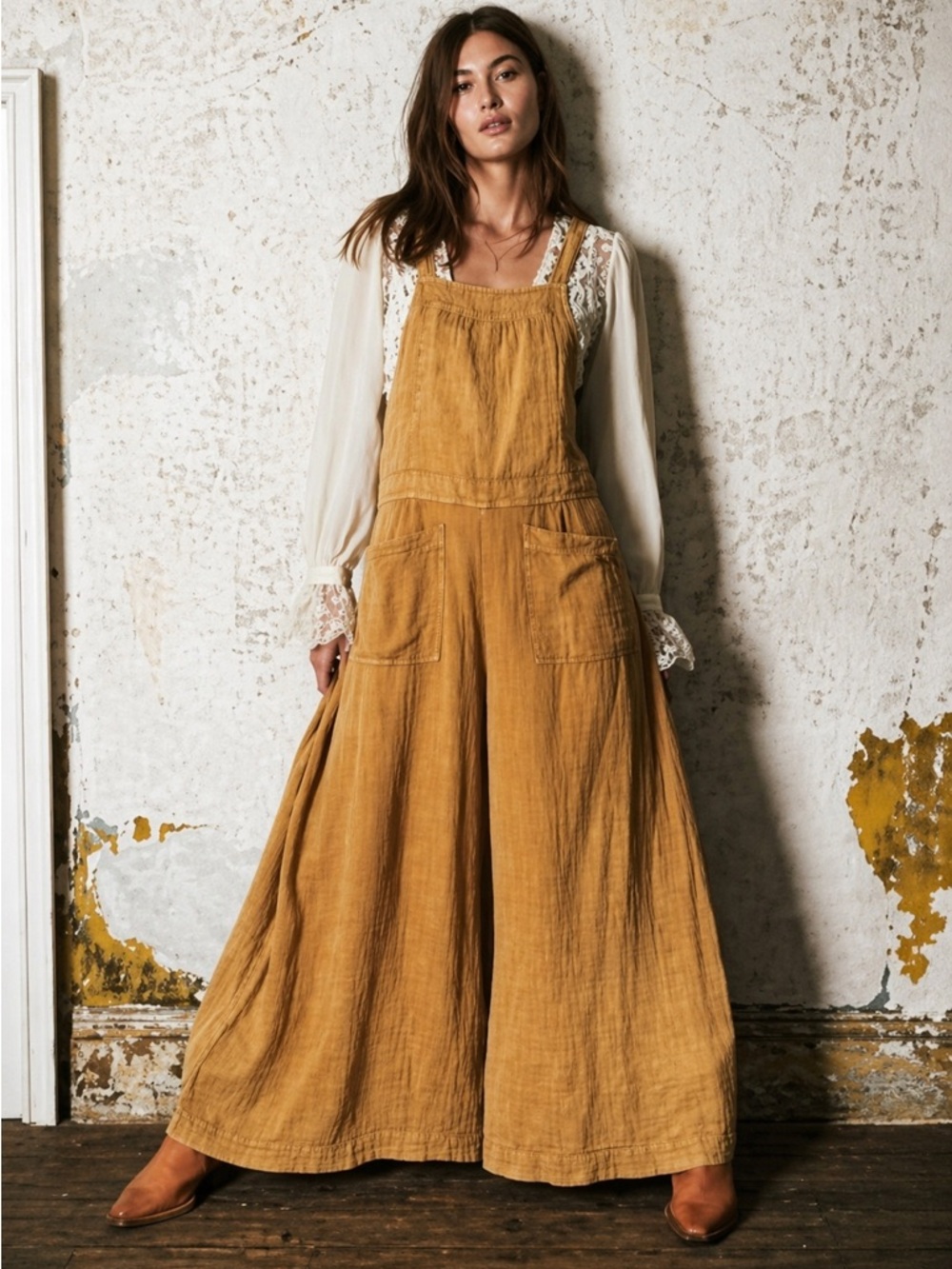 NWT free people golden tan Cyprus ave overalls - Picture 3 of 3